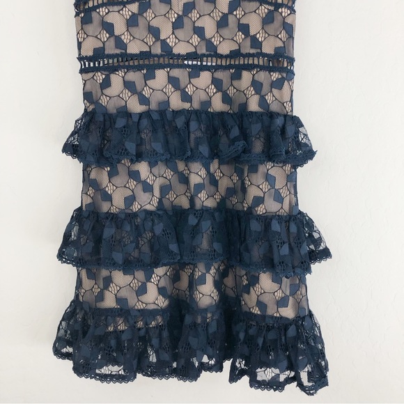 J.O.A Navy Blue Nude Lace Tiered Skirt Dress size Small - Picture 5 of 10